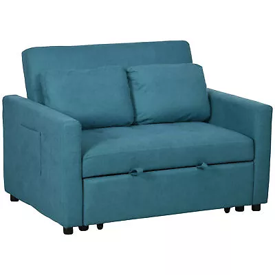 HOMCOM 2 Seater Sofa Bed Convertible Bed Settee With Cushions Pockets Blue • £359.99