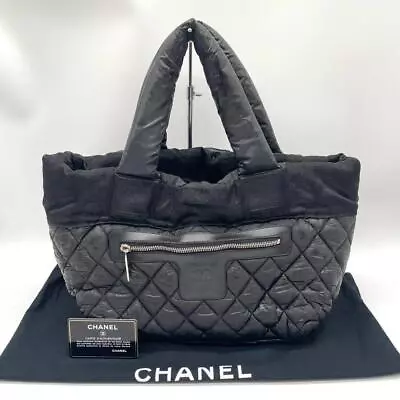 CHANEL Matelasse CC Coco Logo Cocoon Tote Bag Leather Black 240223T • $656.66