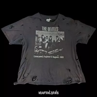 The Beatles Distressed Worn T-Shirt Unisex 2X Gray Photo Destroyed Punk Vintage • $20