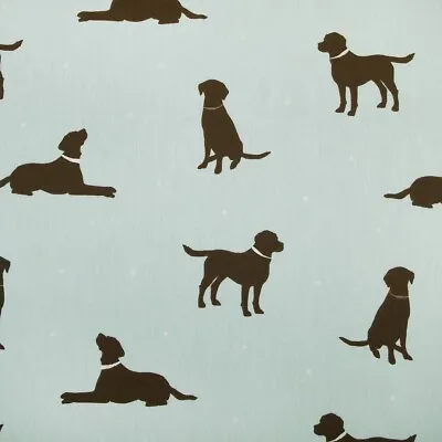 £25 • Buy 2m Clarke And Clarke Rover Dog Blue 100% Cotton Fabric Chocolate Brown Labrador