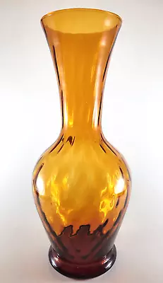 Vintage Empoli Vase Lobeco Large Amber Glass Optic Pattern Beautiful Mid Century • $29.99