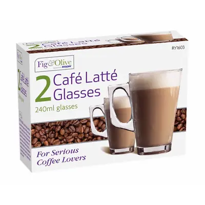 Set Of 2 240ml Coffee Cappuccino Tassimo Costa Tea Cafe Latte Mugs Glasses Cups • £5.99