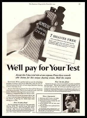 1929 Palmolive Shaving Cream 7 Day Trial Tube Free Mail Offer Vintage Print Ad • $9.95