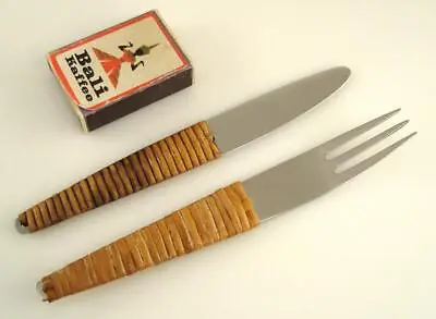 Carl AUBOCK 50s Vienna Workshop Small FORK + KNIFE 6.3  Steel BAMBOO Amboss (A) • $249.99