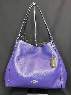 Coach Edie 31 Violet Shoulder Carryall Leather Bag Purse 36464 BK • $100