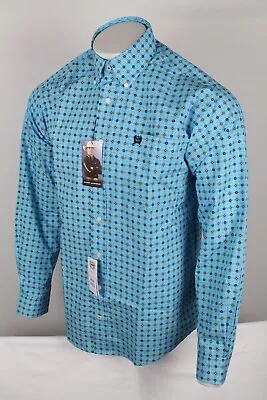 Cinch Jeans Mens Geo Western Shirt Long Sleeve Button Small Turquoise MTW1105607 • $44.99