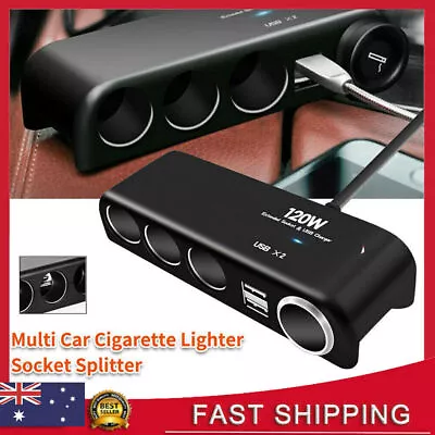 120W 4 Way Car Cigarette Lighter Socket Splitter Dual USB Charger Power Adapter • $13.49