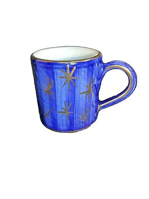 Coffee Mug Hand Painted Cobalt Blue/Gold Floral/Star Design Sberna Deruta Italy • $4.89