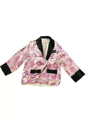 Vintage Pink Japanese Silk Night Jacket Robe - Smoking Jacket 70’s • $22