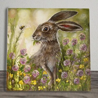 Hare In Clover Ceramic Tile Picture Floral Plaque Sign By Judith Yates 20x20cm • £24.99