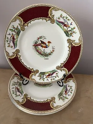 Myott Staffordshire Chelsea Bird Red Salad Plate Set Of 4 Signed A. Robert • $76