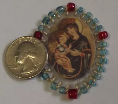 Vtg Madonna & Child Jesus St Francis Xavier Cabrini Beaded Scapular Badge • $15