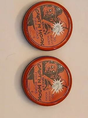 Vintage Ideal's Capt'n Hook Advertising Litho Fish Hook Tin With Hooks. Lot Of 2 • $49.99