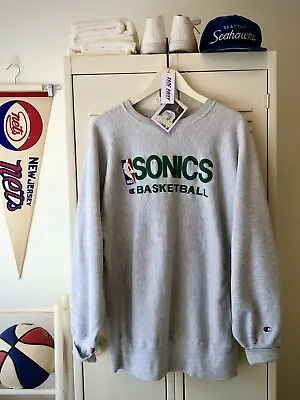 Vintage Seattle Supersonics NBA Champion Reverse Weave Sweatshirt - Kemp - Rare! • $159.84