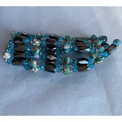 Vintage Hematite Magnetic Beaded Wrap Bracelet Necklace Cloisonne Healing Retro • $15.49