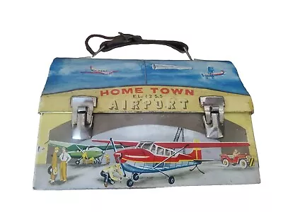 1960 Home Town Airport Dome Metal  Lunchbox No Thermos -Leather Handle • $61