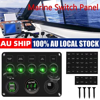 $31.55 • Buy 5 Gang 12V Switch Panel Control USB Charger ON-OFF Toggle For Truck Marine Boat