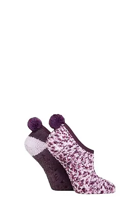 £10.99 • Buy Elle  Ladies Soft Cosy Mary Jane Socks With Pom Pom's And Grips In A 2 Pair Pack