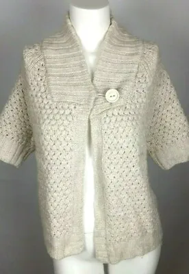 H&M Women's Sweater Jacket Medium Ivory White Wool Blend Short Sleeve Cardigan M • $12
