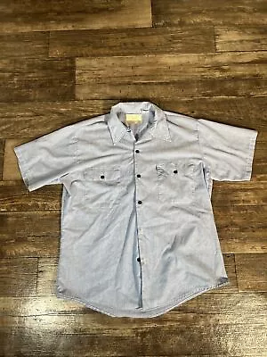 Vintage Sears Work Shirt Mens Large Blue Button Front Short Sleeve Made USA C2 • $19.99