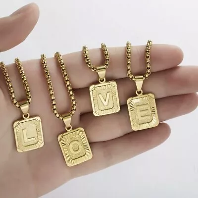 £3.18 • Buy Fashion Gold Plated A-Z Initial Pendant Necklace Letter Box Chain Jewelry Unisex