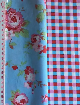 Cath Kidston IKEA 2 * FQ 50cm Square Bundle Rosali Rose Duck Egg Check Blue New • £7.49