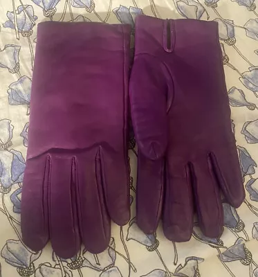 Misuri Florence Purple Leather Cashmere Lined Gloves 7.5 Fabulous! • $65