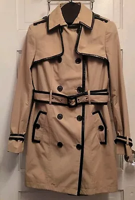 Victorias Secret Trench Coat Size 4 Tan Black Faux Leather Trim See Blemish • $42.50