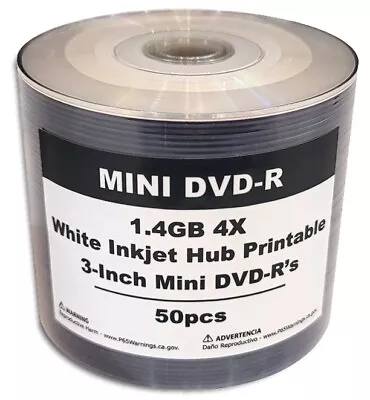 100-Pak 3-Inch White Inkjet Hub Mini DVD-R 4 Camcorders In Shrinkwrap 2 X 50-Pak • $52.99