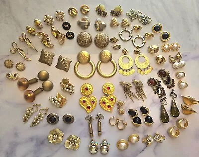 Vintage Lot Gold Tone Metal Earrings ~ 40 Pairs ~ Nice Lot Of Earrings • $26