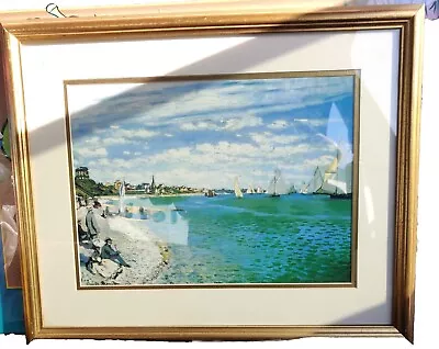 Vtg Claude Monet Nautical Art Print Regatta At Sainte-Adresse Gold Framed 18x21  • $84