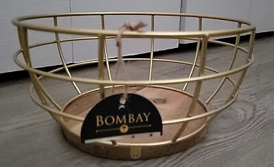 Modern Gold Wire Bread Fruit Basket 12” W/wooden Base (new) Feee Shipping! • $14.99