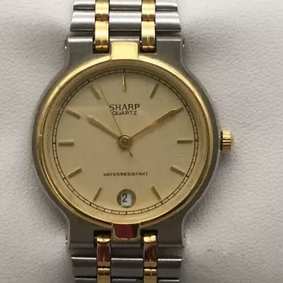 Vintage Sharp Watch Women 32mm Silver Gold Two Tone Date New Battery 7.75  • $26.99