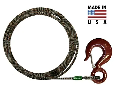 1/2  X 75' Steel Core Wire Rope Winch Line Wrecker Cable Fixed Hook Latch Tow US • $124.50