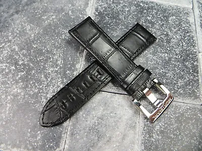 22mm Grain Leather Strap Black Watch Band With OEM MONTBLANC Buckle BK Stitch X1 • $74.95