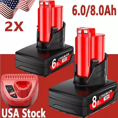 12V 8.0 Lithium Battery For Milwaukee M12 48-11-2460 Extended Capacity /charger • $73.99