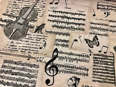 MUSICAL NOTES Cotton Fabric Curtains Music Black Music Note Violin -140cm Wide • £0.99