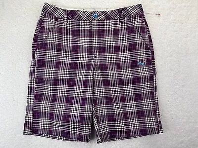 Puma Cobra Golf Shorts Mens 32 Purple Plaid Dry Cell Performance Lightweight • $9