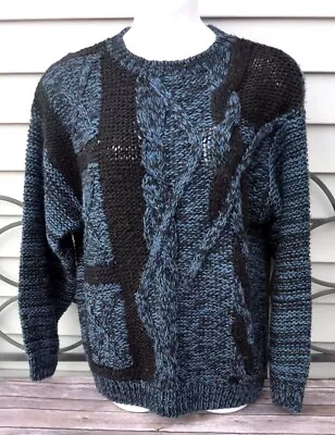 Vintage Peter England Sweater Men's Size Large Blue/black Handmade Chunky Knit • $15.99