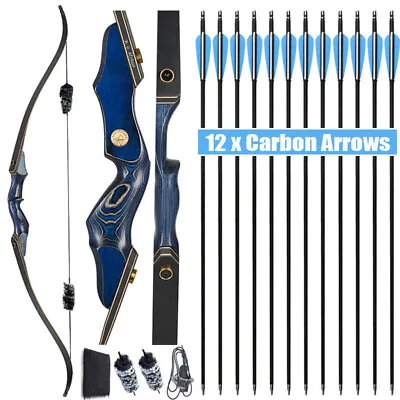 60  Archery Takedown Recurve Bow Right Hand & 12pcs Carbon Arrows Hunting SET • $128.91