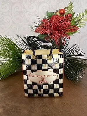 MacKenzie Childs Courtly Check  Shopping Bag Poland Blown Glass Ornament #1 • $89.99