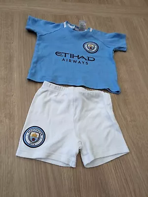 2017/18 Manchester City Home Football Shirt Shorts Kit Age 3-6 Mths Infants Baby • £6.49