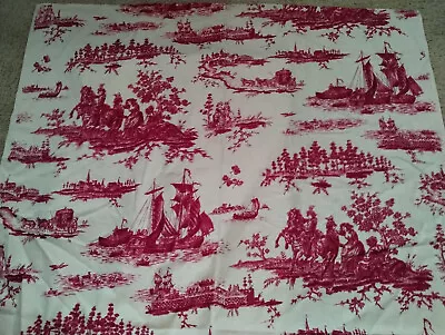 2 Yds Vintage Mcm French Linen Fabric Carriages Castles Ships Ladies Animals • $45