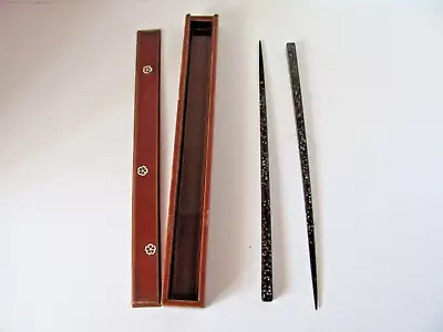 Vintage Wooden Speckled Chop Sticks Wooden Box Mother Of Pearl Inlay • $19