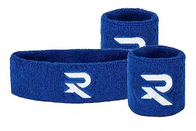 Sports Wrist Sweatbands & Headband Set Blue Cotton Squash Tennis 80s Fitness • £9.99