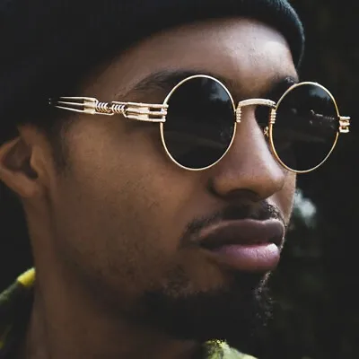 Vintage Steampunk Round Sunglasses Quavo Retro Metal Bar Hip Hop Shades Glasses • $8.99