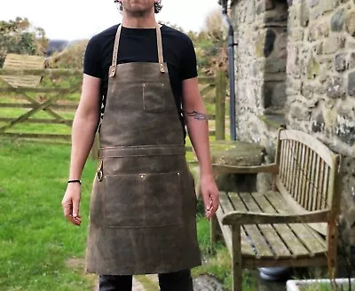 Premium Leather Apron For BBQ Chef Cooking Woodworking With Pockets Strap Gifts • $200