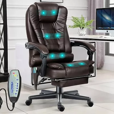 Office Chair Swivel Recliner Computer Desk Gaming Massage Chair Leather Footrest • £49.99