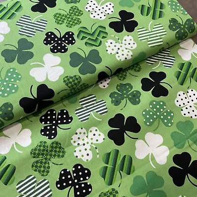 Shamrocks Saint Patrick's Day Lucky Clovers Cotton Fabric Sold By The Half Yard • $7.99