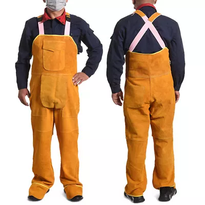 Cowhide Welding Bib Apron Overalls Protective Leather Welder Strap Pant Jumpsuit • $114.99